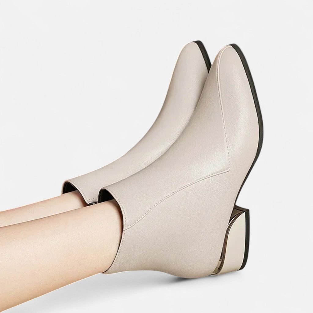 Lia | Pointed Toe Low Block Heel Ankle Boots