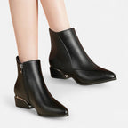 Lia | Pointed Toe Low Block Heel Ankle Boots