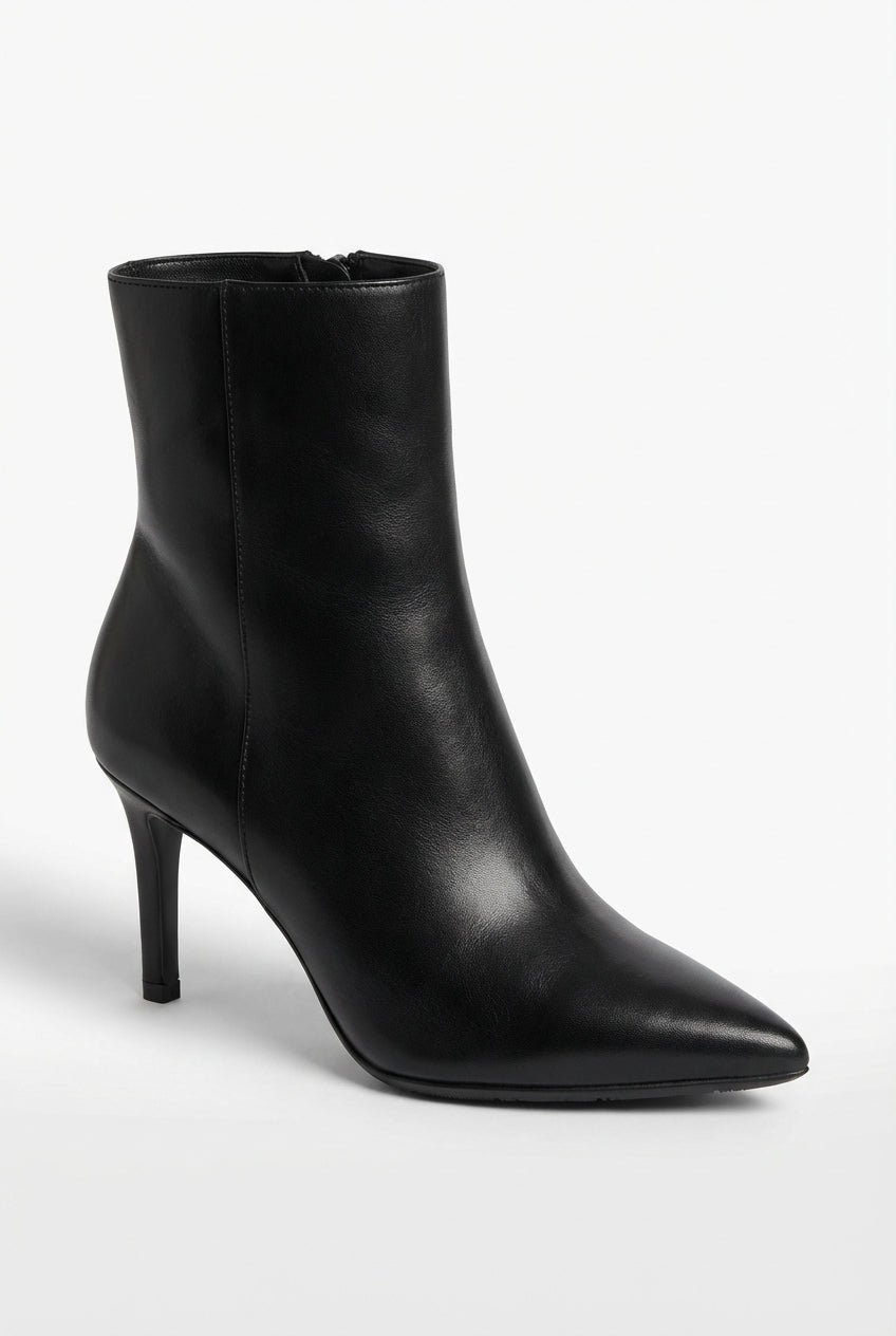 Polished Black Pointed Toe High Heel Ankle Boots