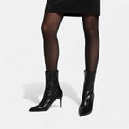 Polished Black Pointed Toe High Heel Ankle Boots
