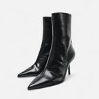 Polished Black Pointed Toe High Heel Ankle Boots