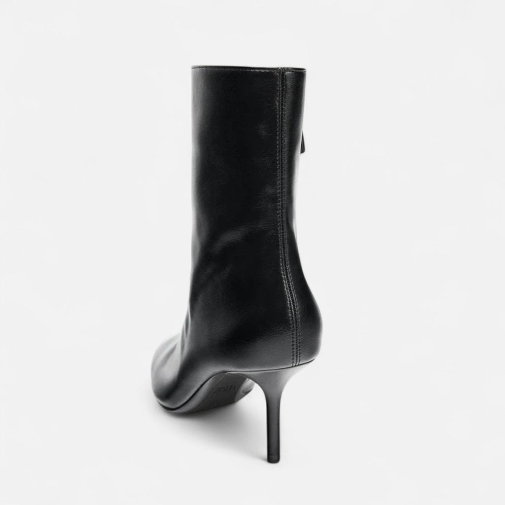 Polished Black Pointed Toe High Heel Ankle Boots