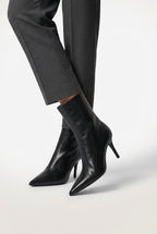 Polished Black Pointed Toe High Heel Ankle Boots