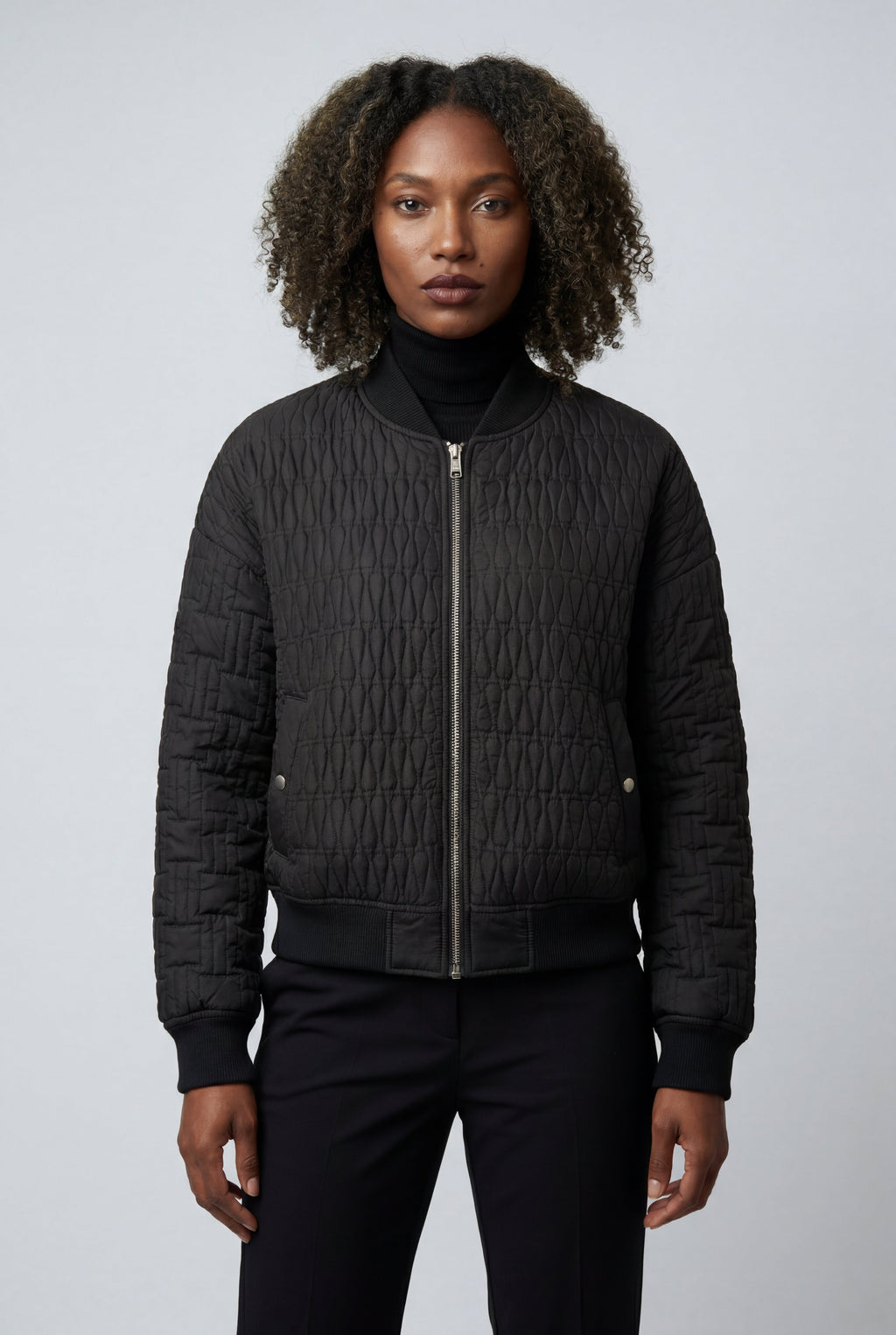 Quilted Bomber Jacket with Ribbed Trim | Senna