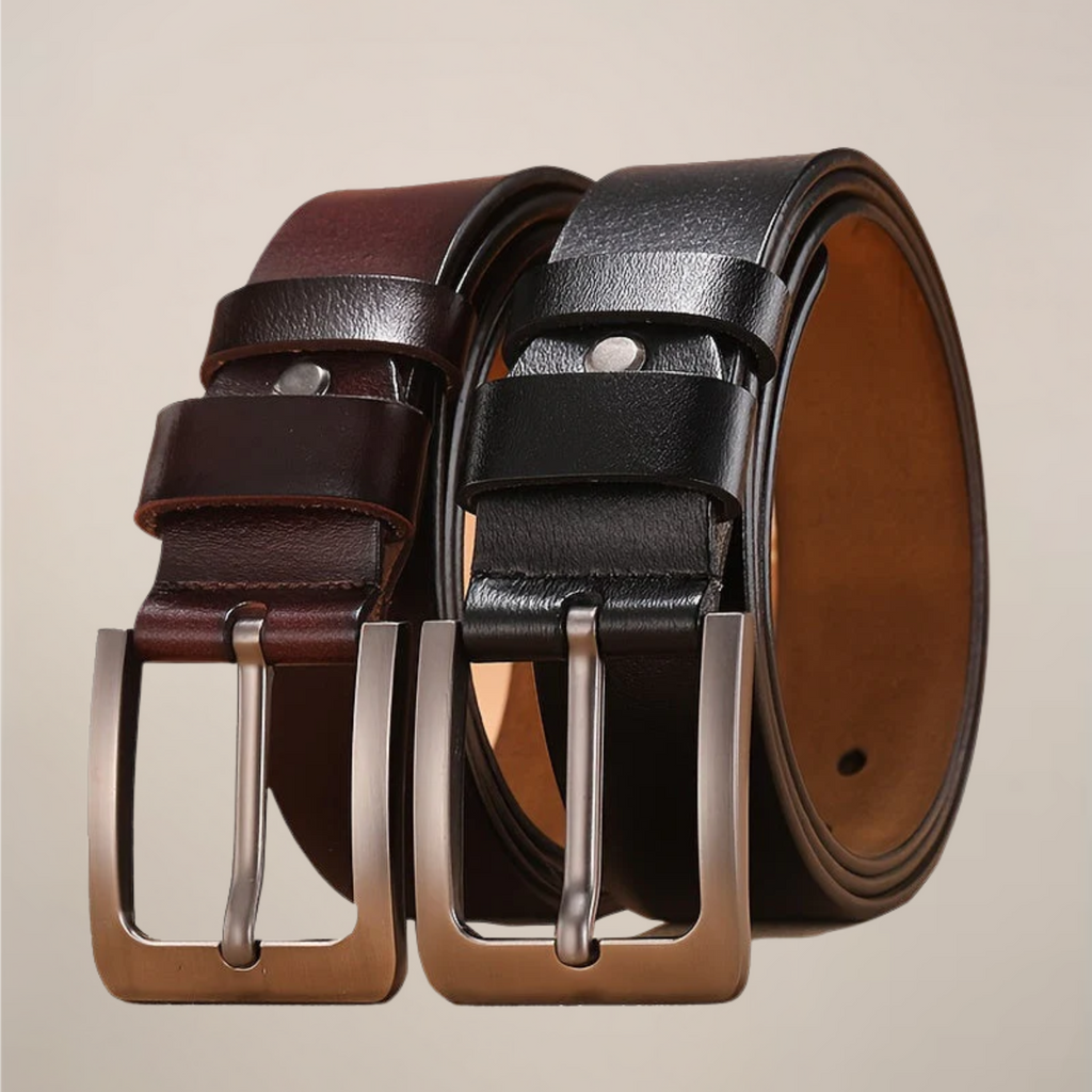 Elcevi | Rectangular Buckle Formal Belt with Stitched Edges