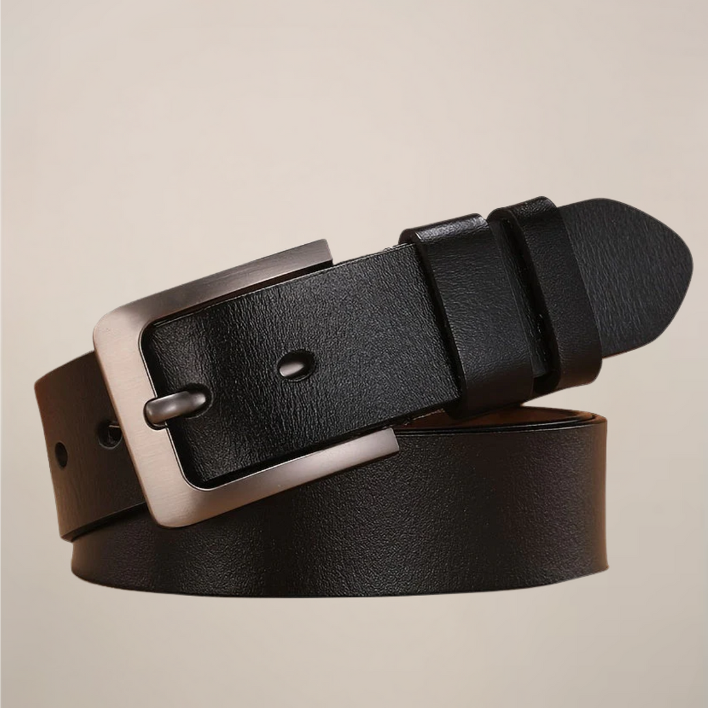 Elcevi | Rectangular Buckle Formal Belt with Stitched Edges