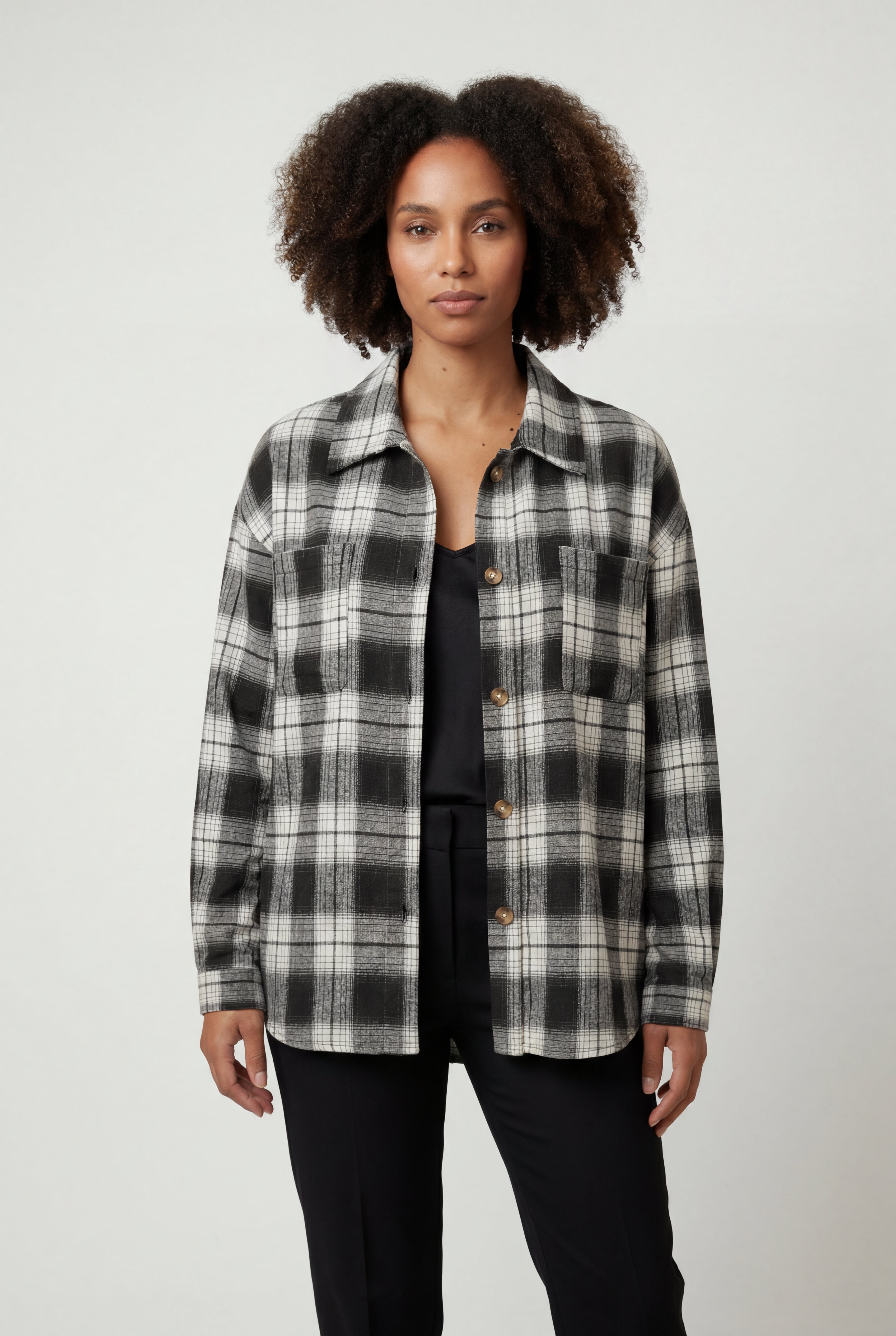 Relaxed Fit Checked Long Sleeve Shirt with Classic Collar