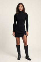 Alyssa | Ribbed High Waist Mini Skirt with Front Slit for Women