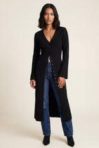 Ribbed Maxi Cardigan with Flared Sleeves | Senna