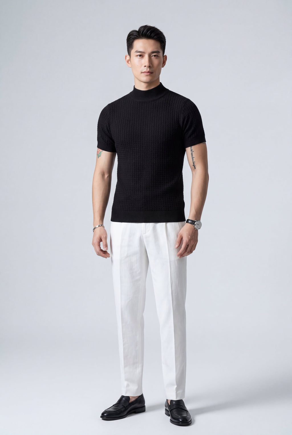 Ribbed Mock Neck Short Sleeve Sweater Shirt | James