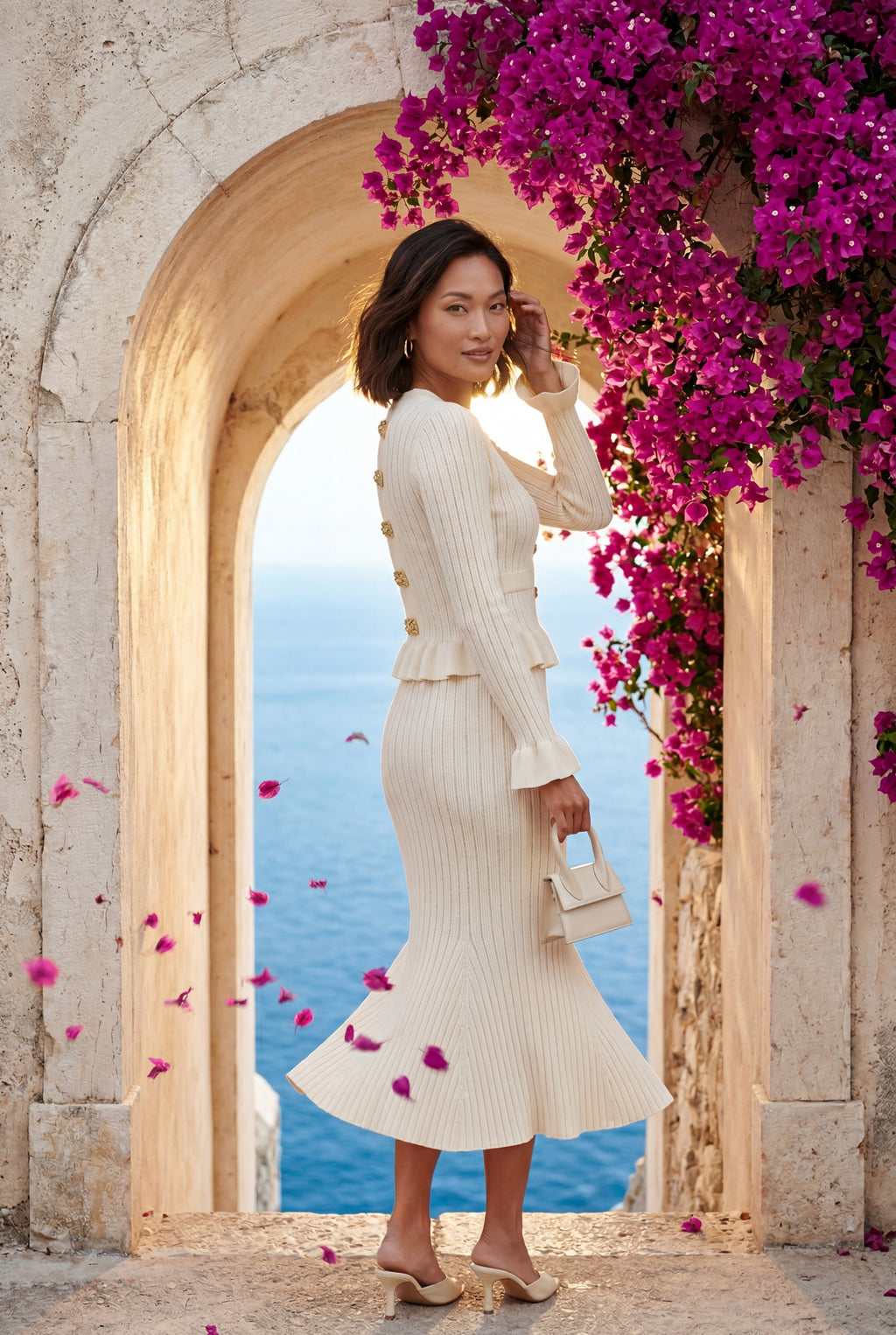Lia | Ribbed Peplum Cardigan and Fluted Midi Skirt Set