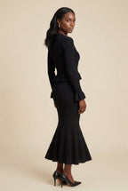 Lia | Ribbed Peplum Cardigan and Fluted Midi Skirt Set