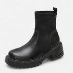 Lia | Ribbed Sock Chunky Block Heel Ankle Boots