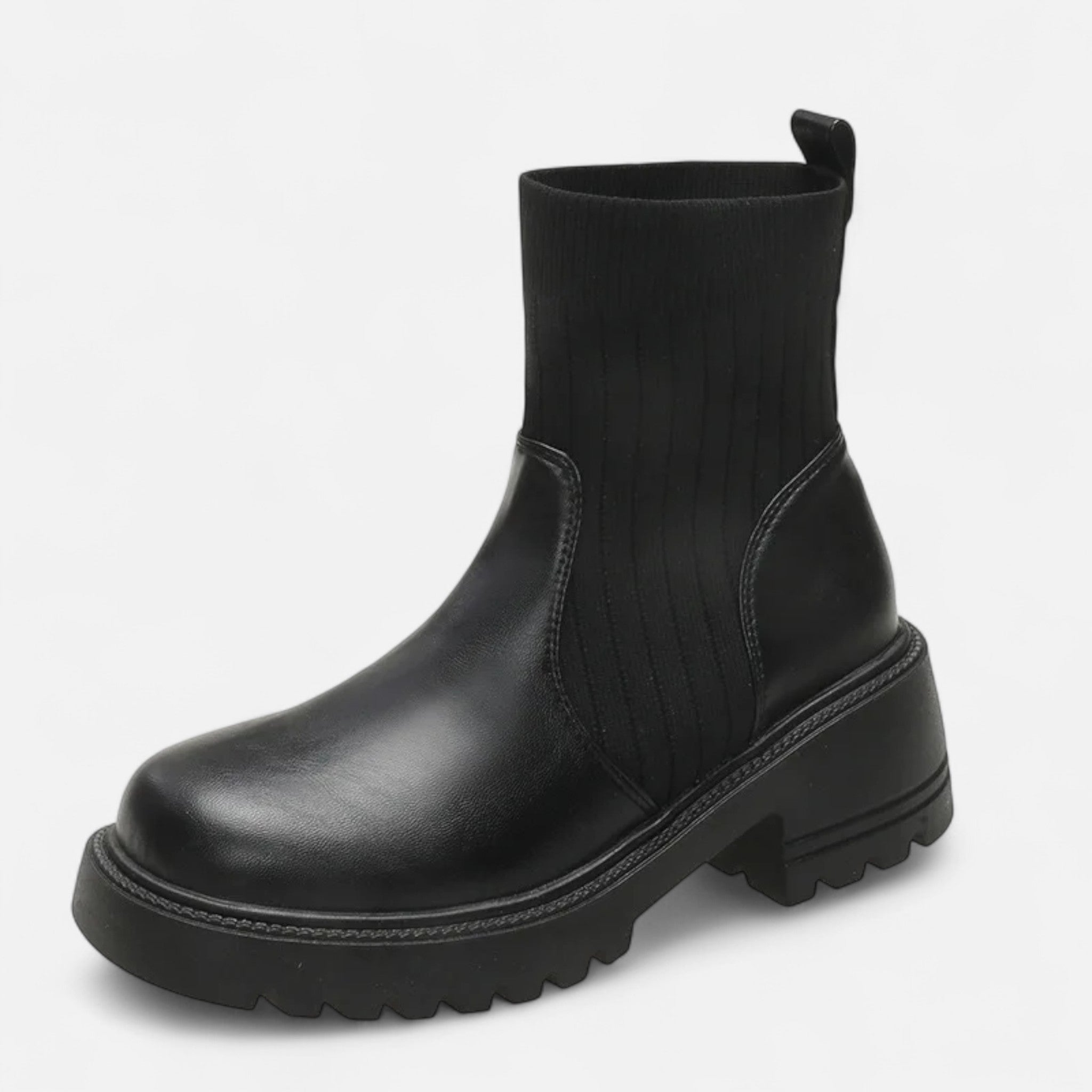 Lia | Ribbed Sock Chunky Block Heel Ankle Boots