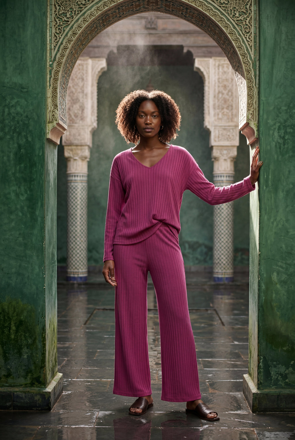 Lisa | Ribbed Wide-leg Two-piece Loungewear Set
