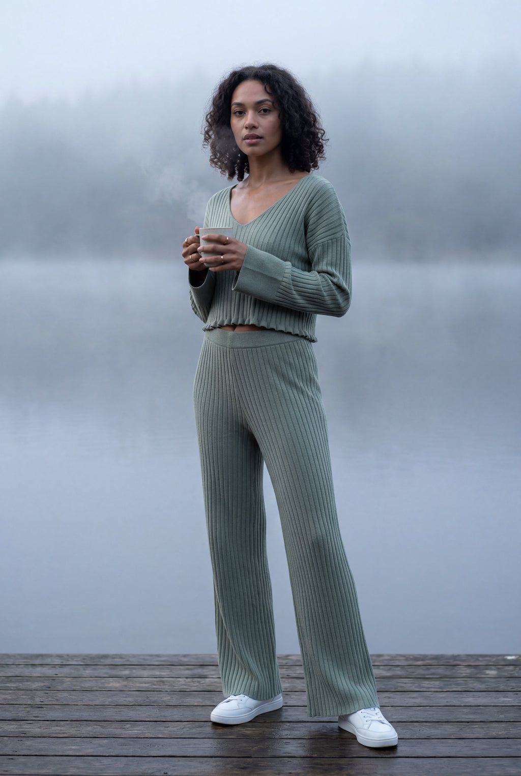Lisa | Ribbed Wide-leg Two-piece Loungewear Set