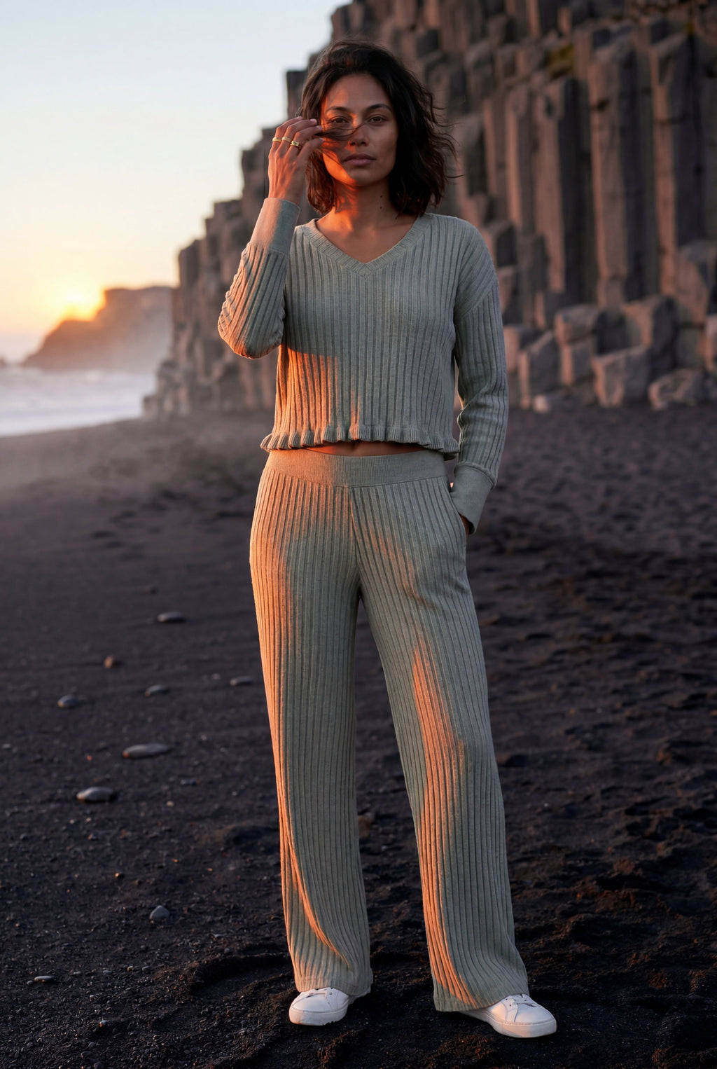 Lisa | Ribbed Wide-leg Two-piece Loungewear Set