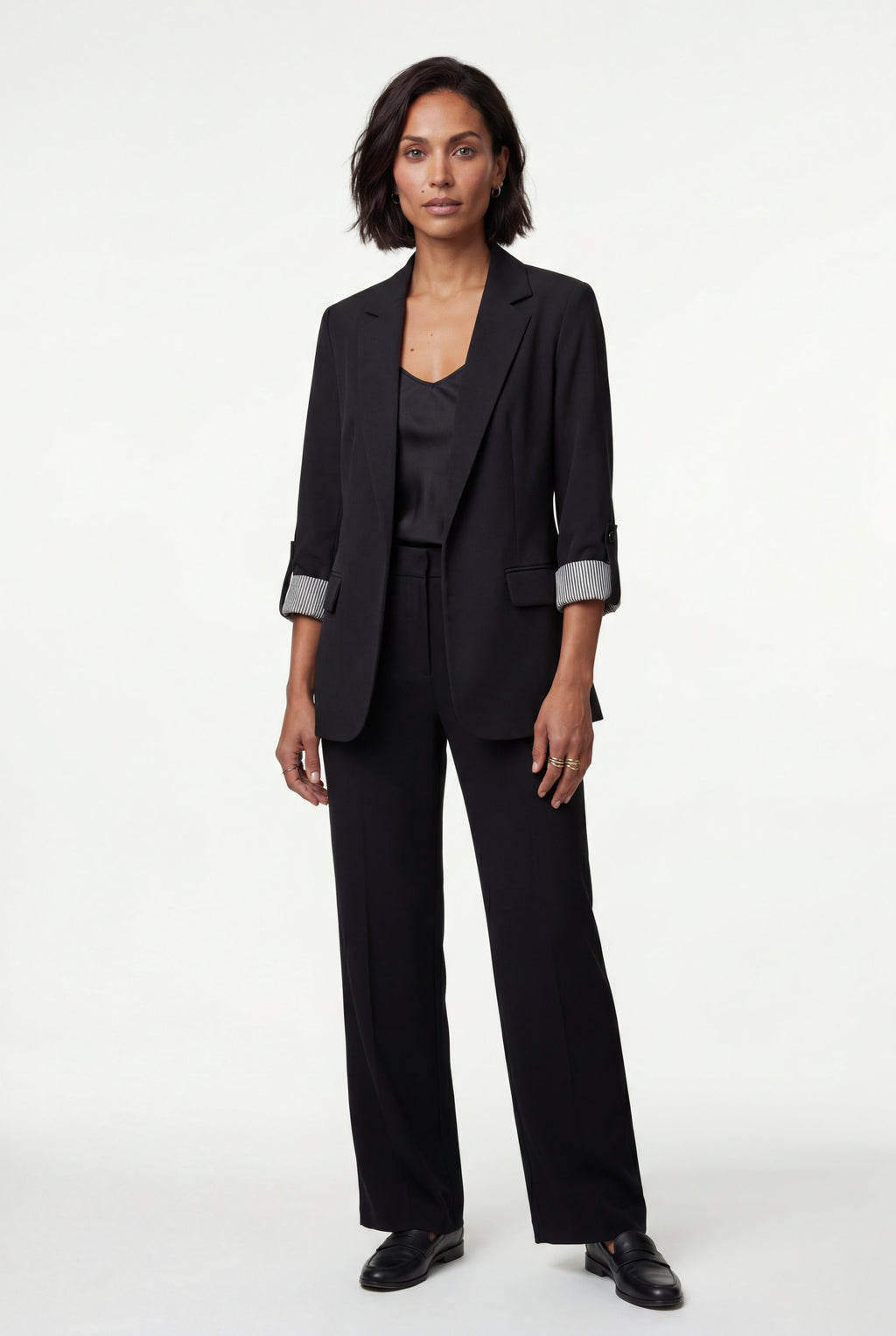 Roll-tab Sleeve Single-breasted Relaxed Blazer | Elcevi