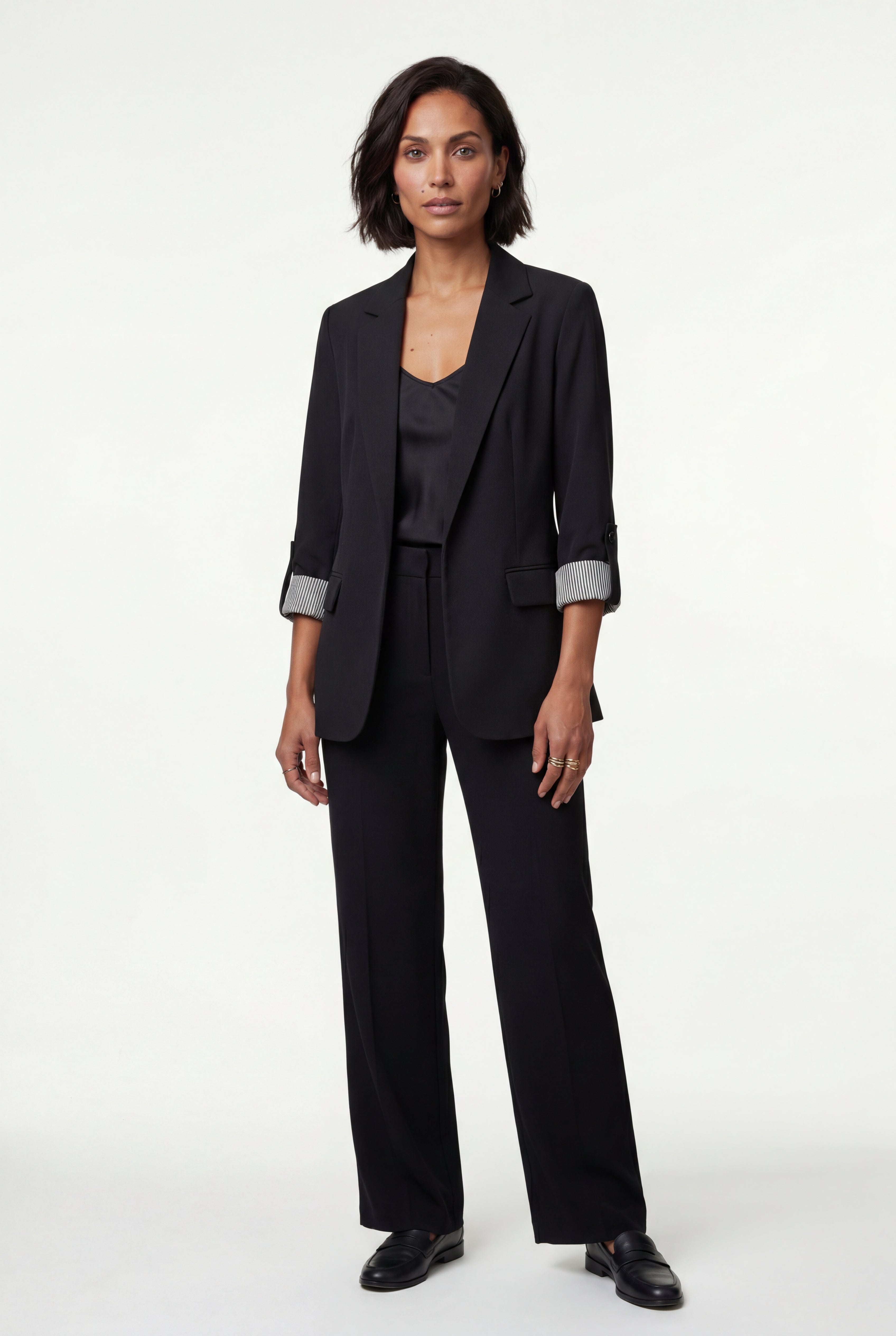Roll-tab Sleeve Single-breasted Relaxed Blazer | Elcevi