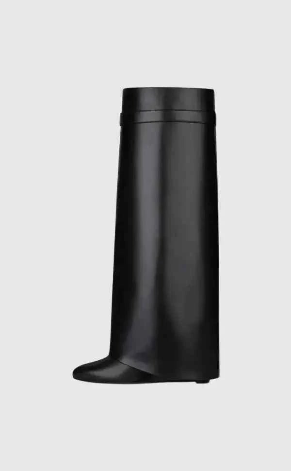 Elcevi | Sculptural High Shaft Wedge Boots with Padlock Detail For Women