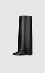 Elcevi | Sculptural High Shaft Wedge Boots with Padlock Detail For Women