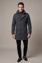 Liam | Stand Collar Slim Fit Winter Coat with Button Tab