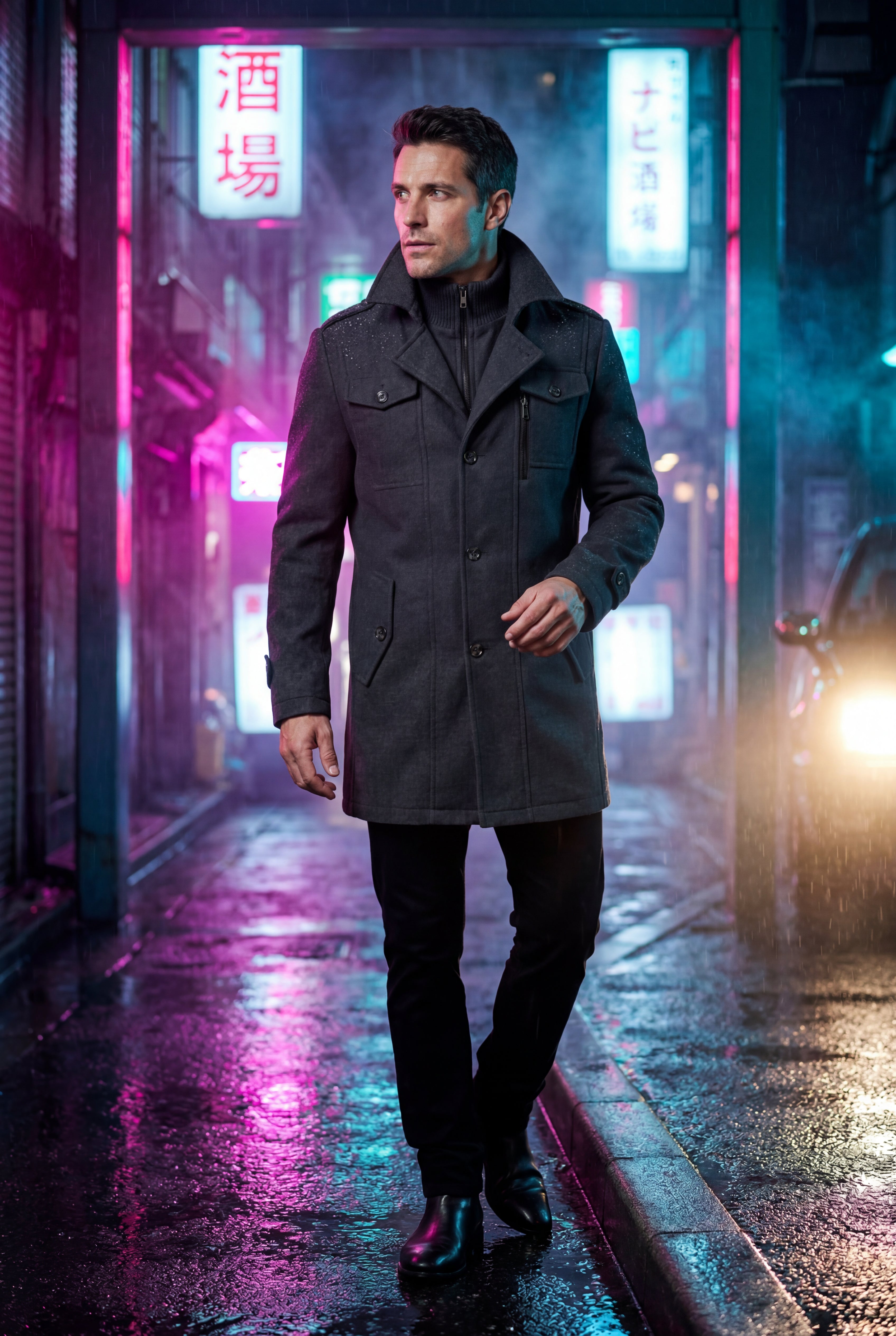 Liam | Stand Collar Slim Fit Winter Coat with Button Tab