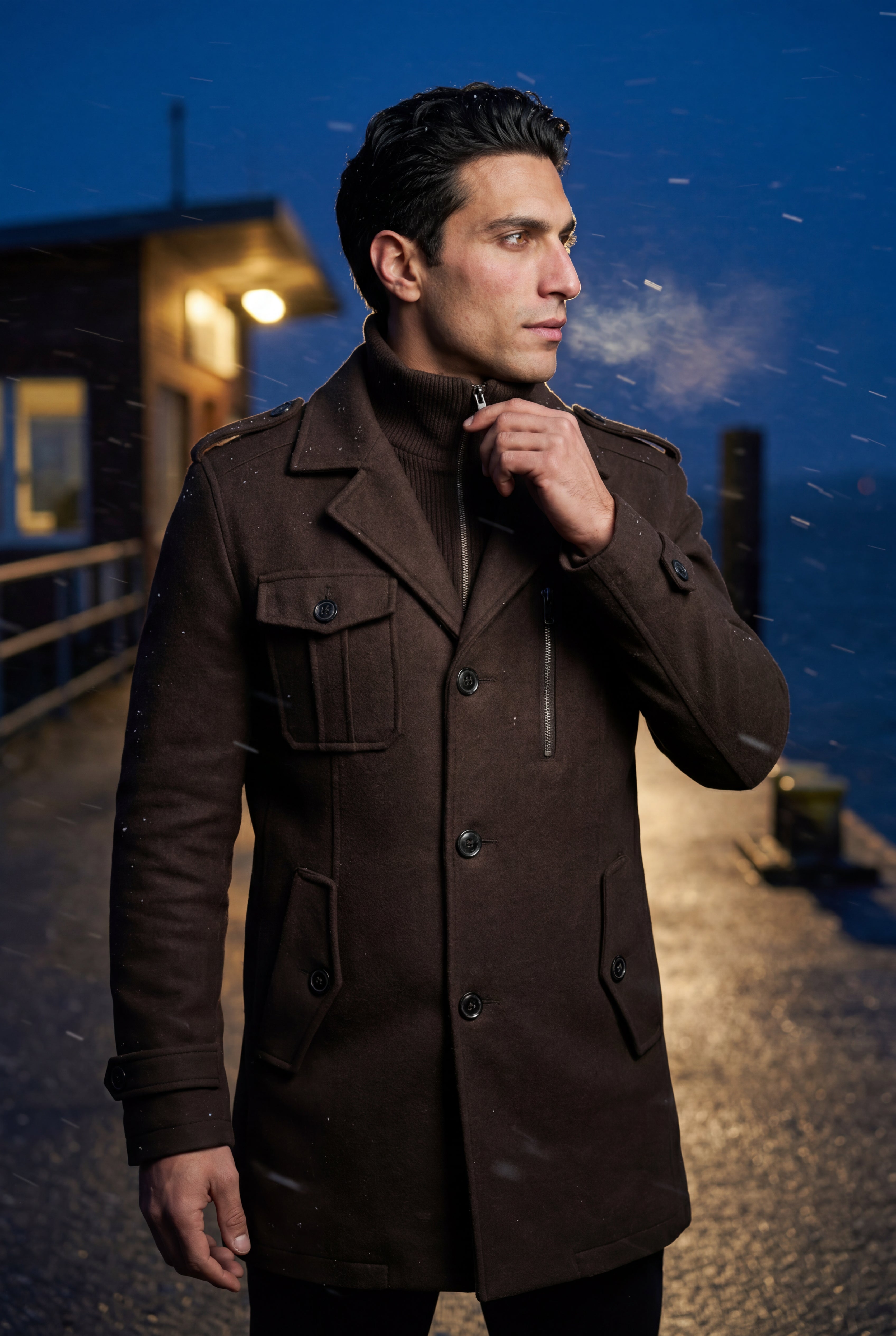 Liam | Stand Collar Slim Fit Winter Coat with Button Tab
