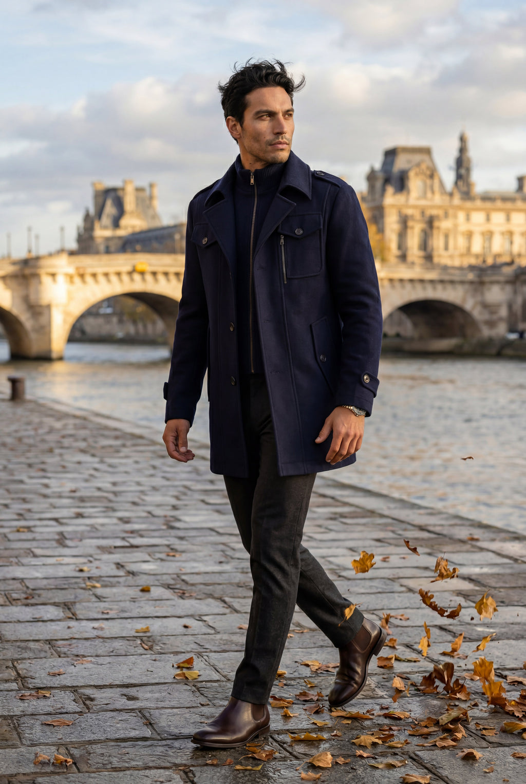 Liam | Stand Collar Slim Fit Winter Coat with Button Tab