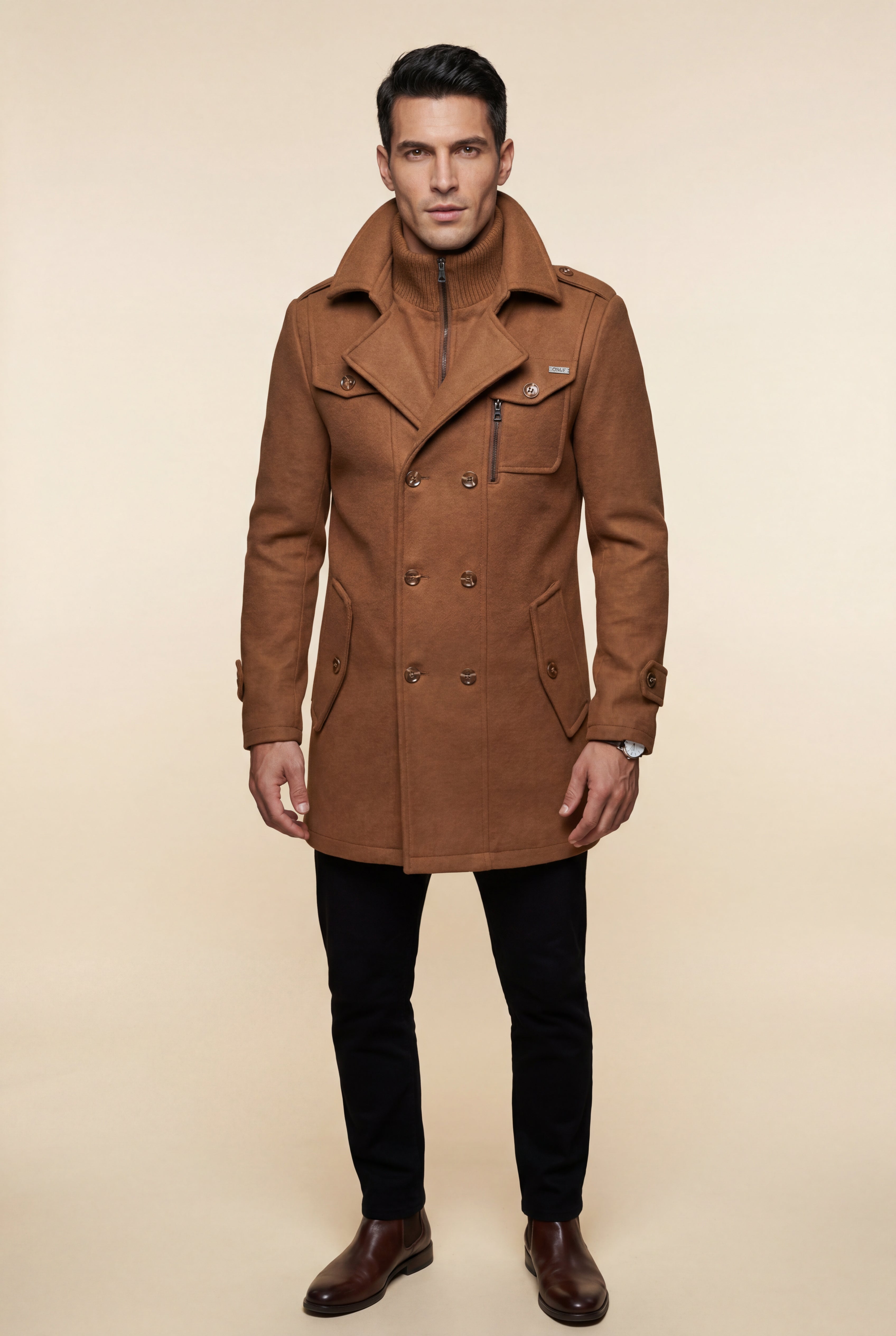 Liam | Stand Collar Slim Fit Winter Coat with Button Tab
