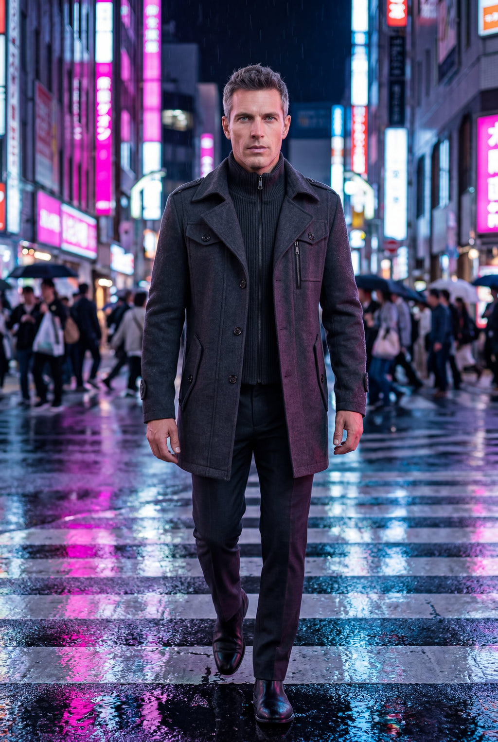 Liam | Stand Collar Slim Fit Winter Coat with Button Tab