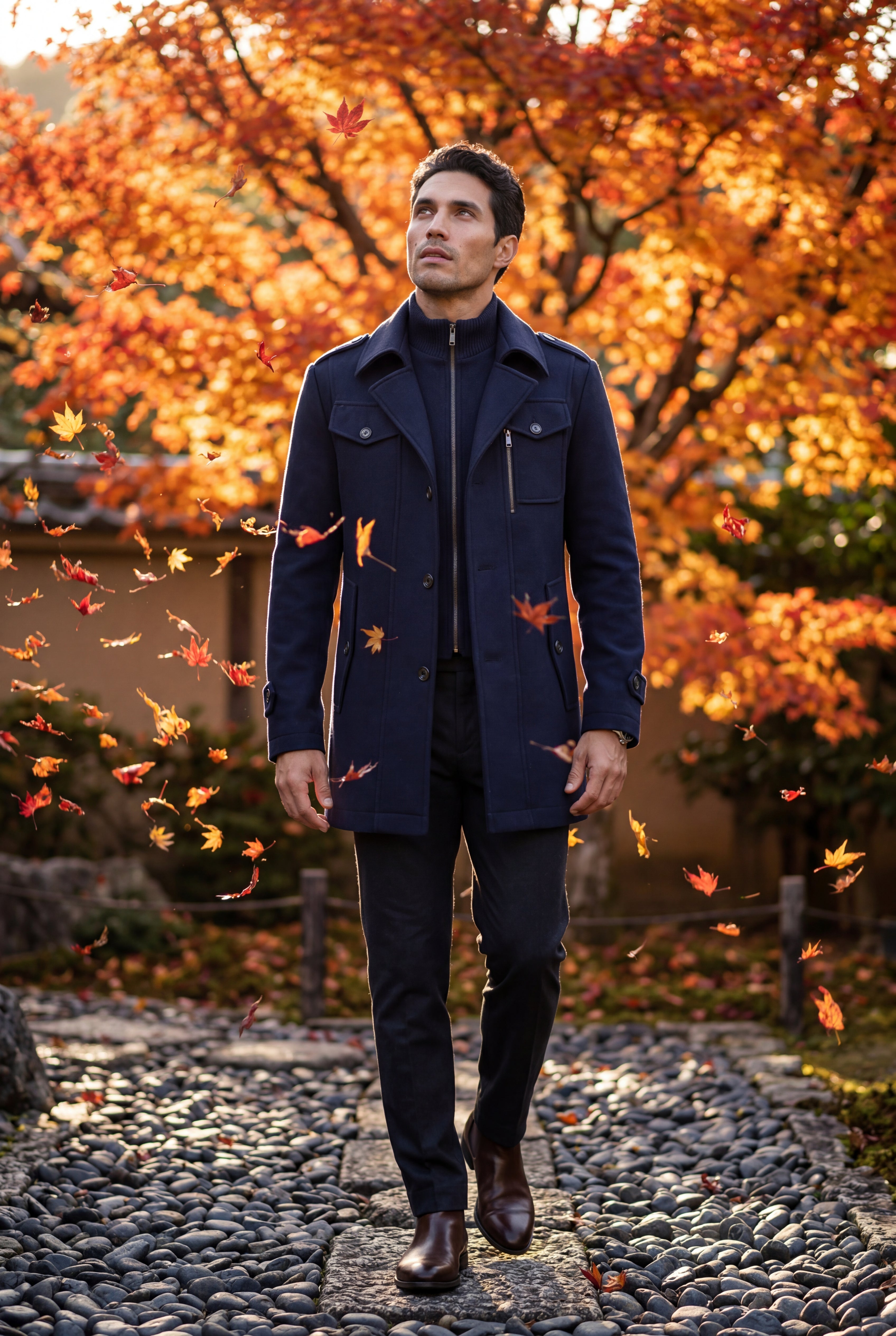 Liam | Stand Collar Slim Fit Winter Coat with Button Tab