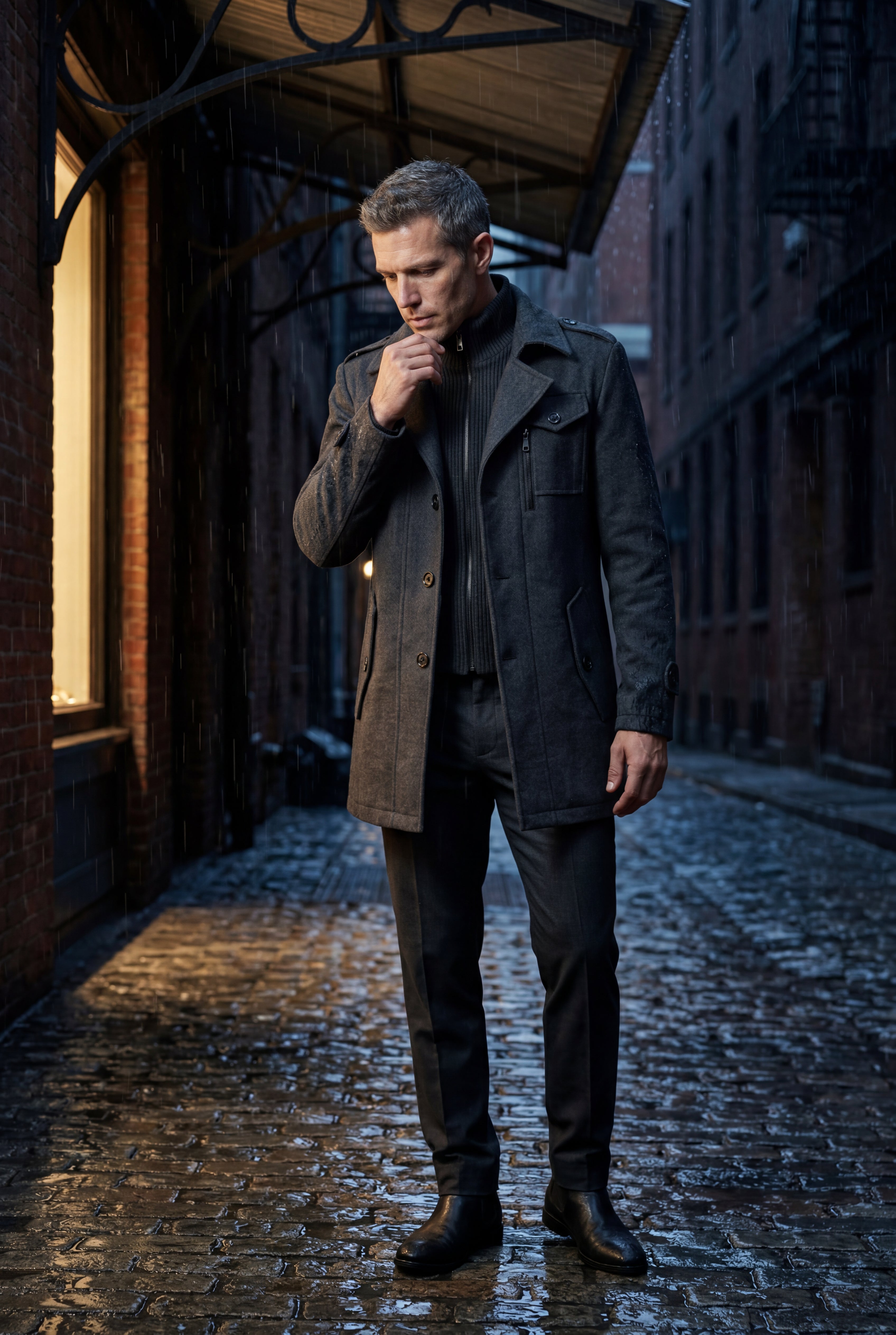 Liam | Stand Collar Slim Fit Winter Coat with Button Tab