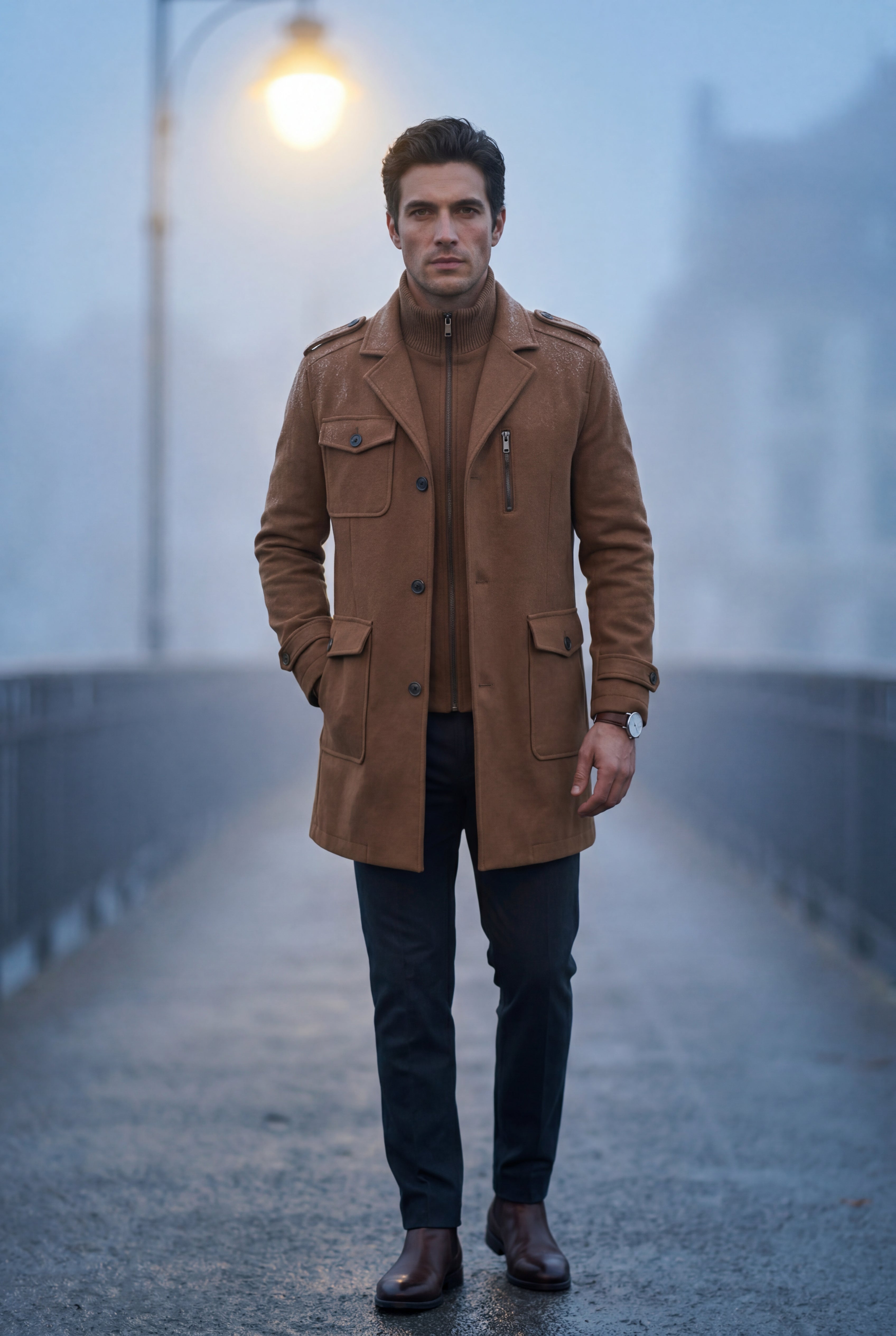 Liam | Stand Collar Slim Fit Winter Coat with Button Tab