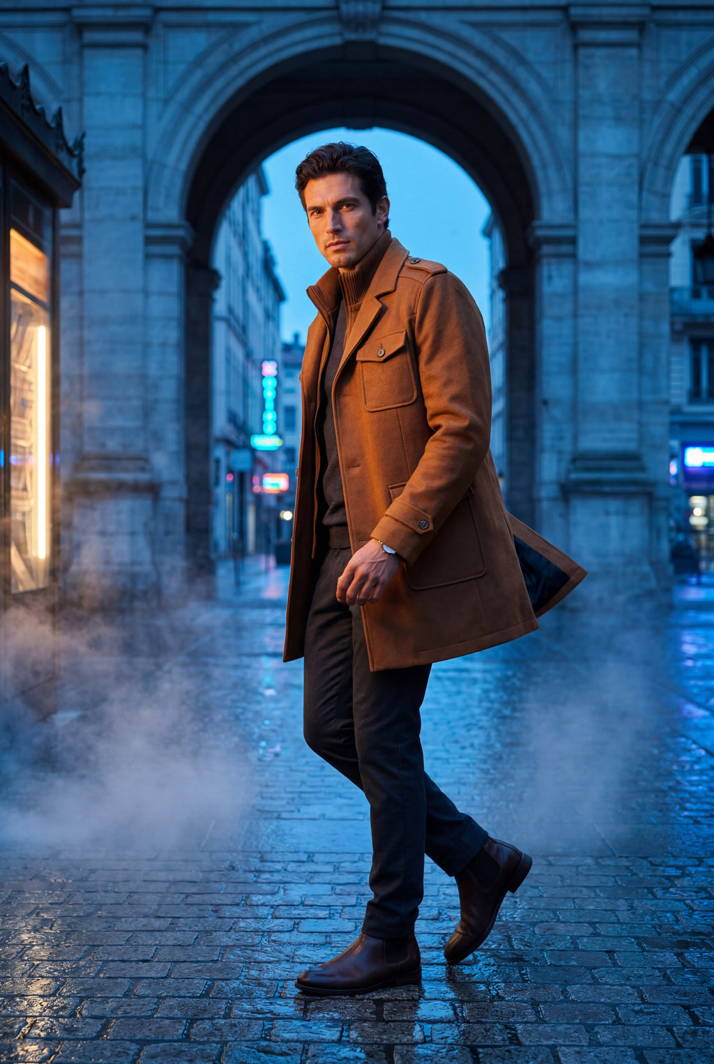 Liam | Stand Collar Slim Fit Winter Coat with Button Tab