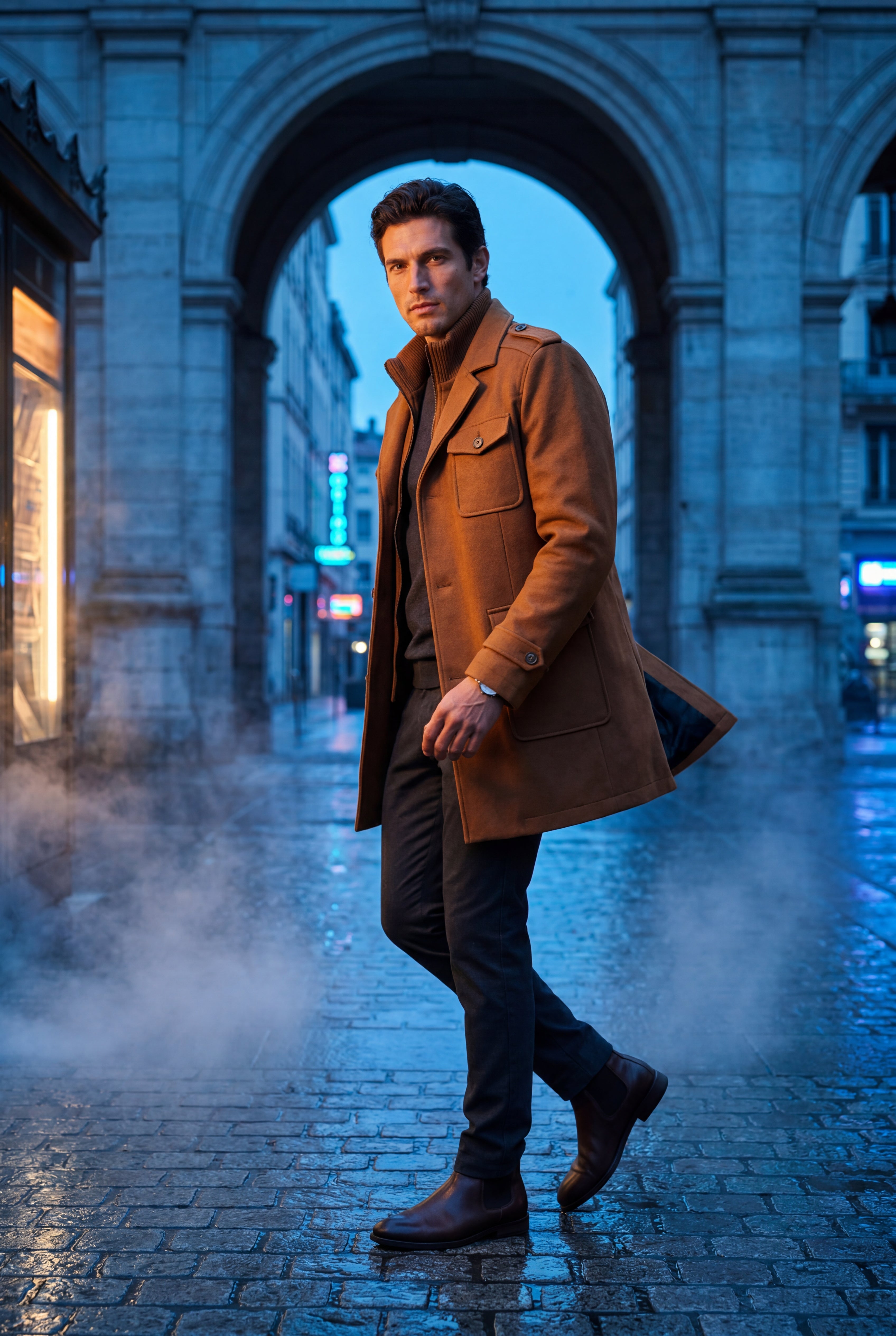 Liam | Stand Collar Slim Fit Winter Coat with Button Tab