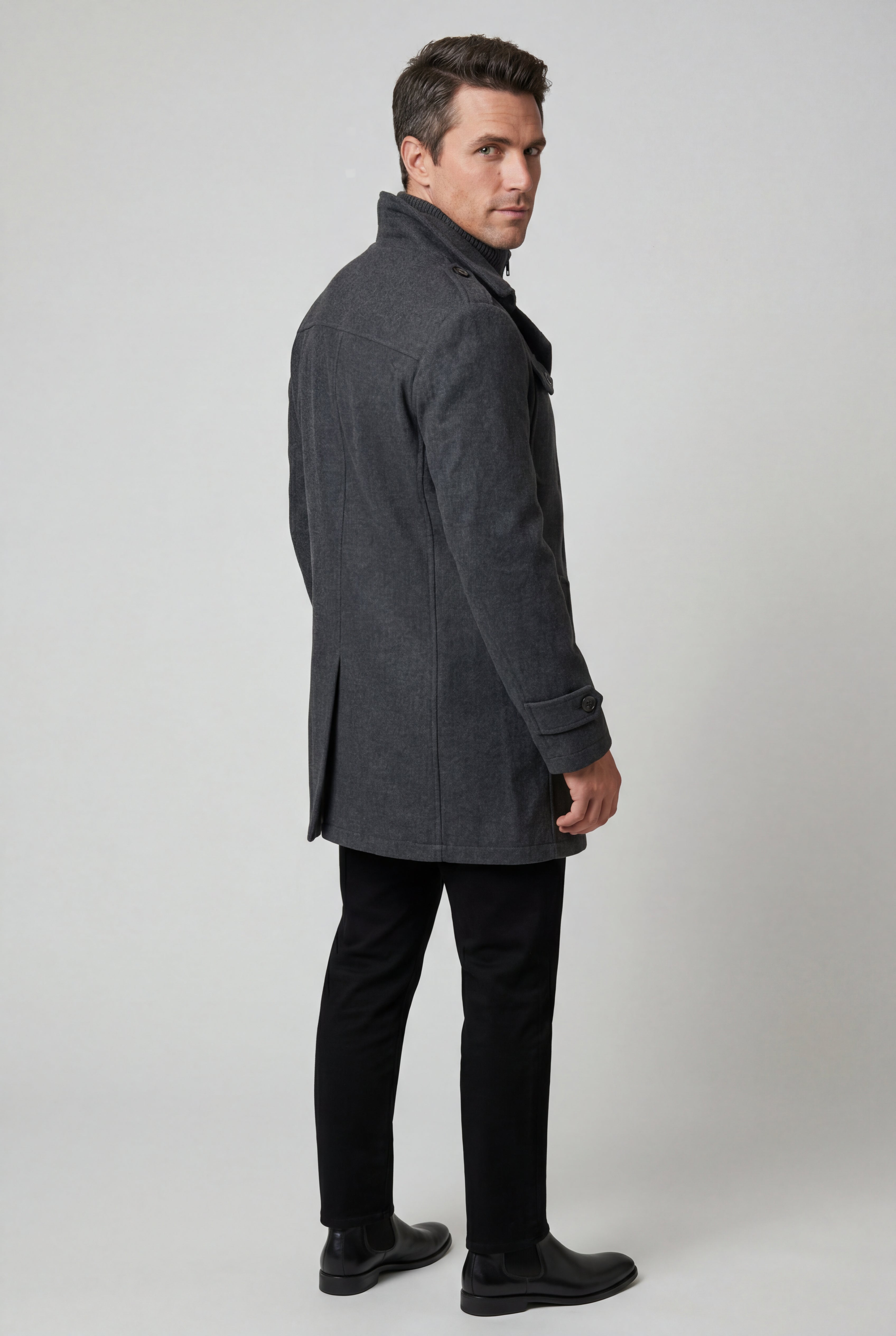 Liam | Stand Collar Slim Fit Winter Coat with Button Tab