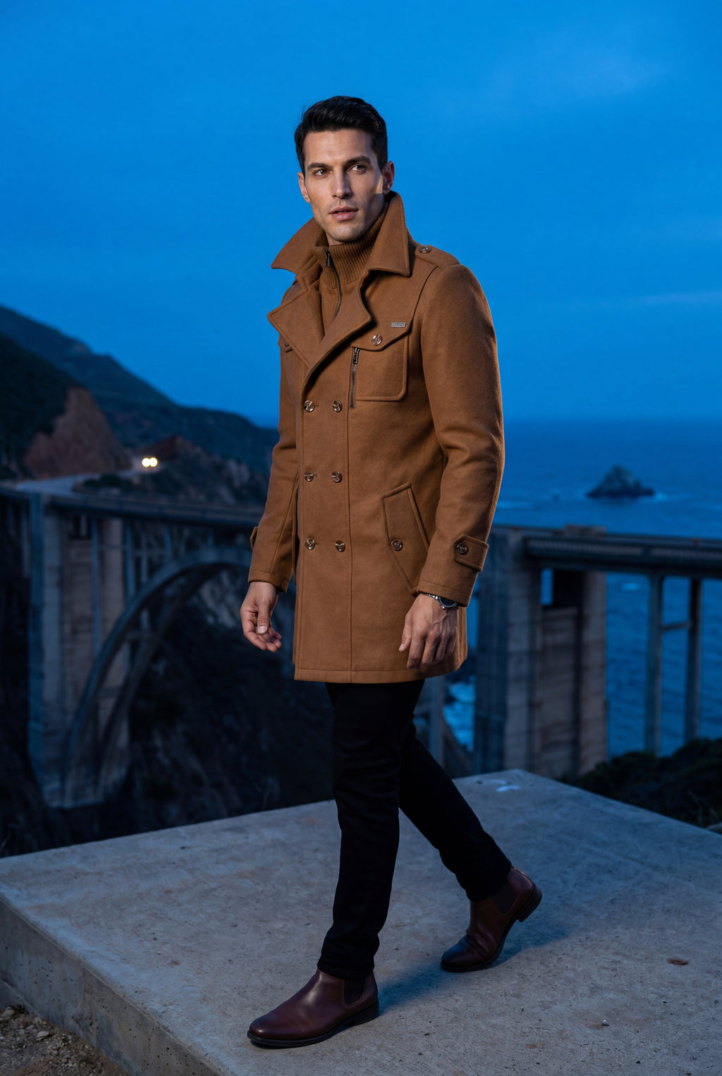 Liam | Stand Collar Slim Fit Winter Coat with Button Tab