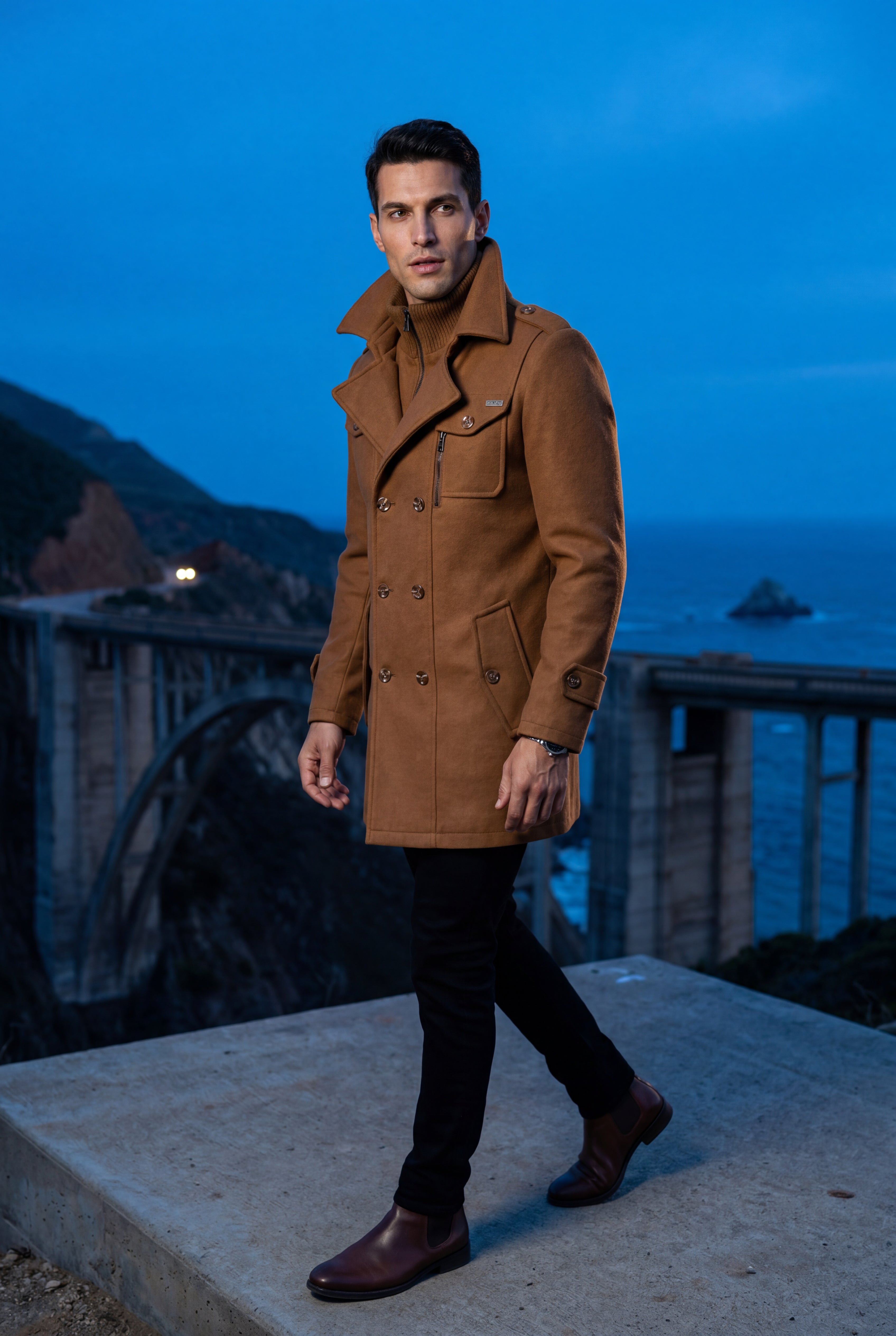 Liam | Stand Collar Slim Fit Winter Coat with Button Tab