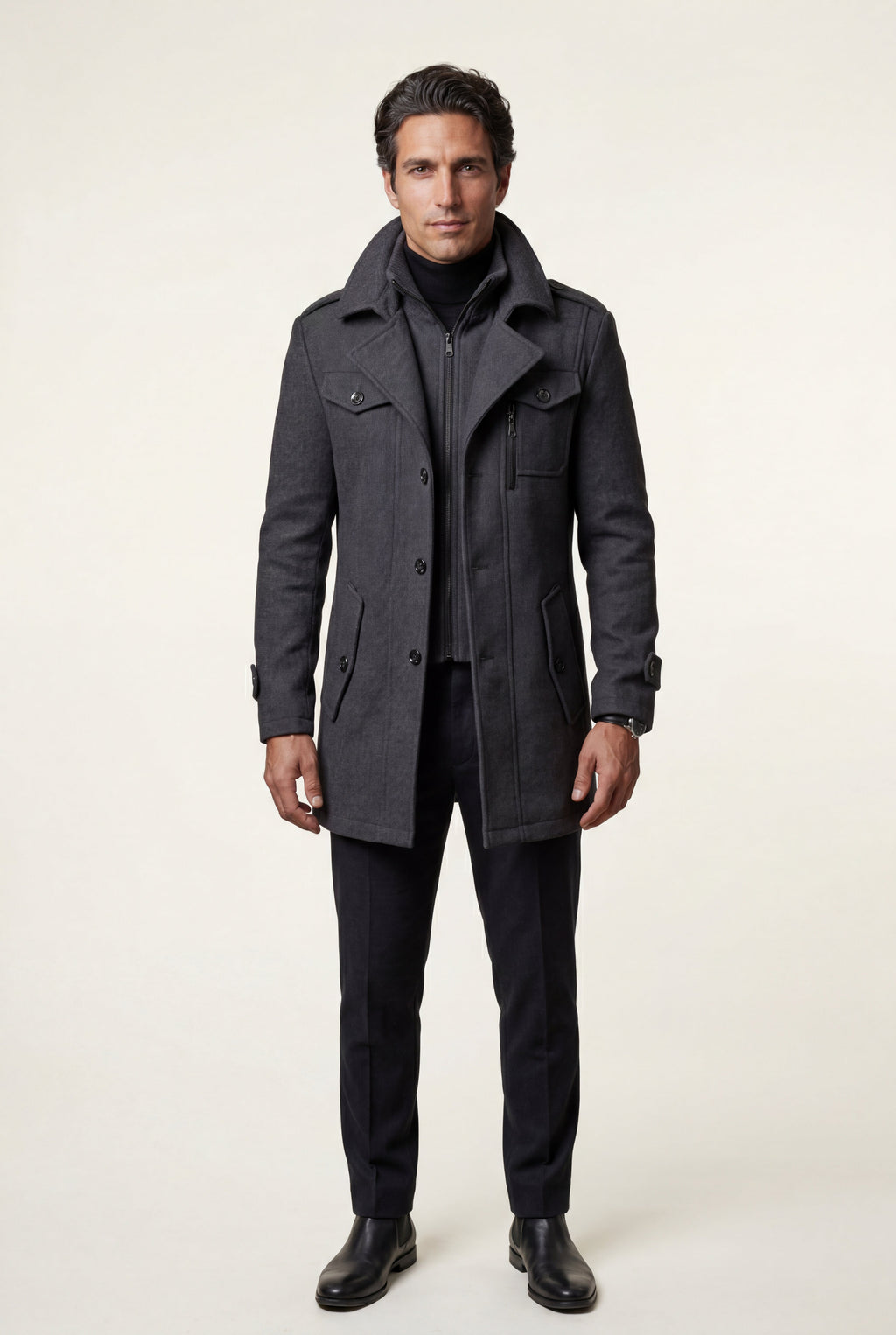 Liam | Stand Collar Slim Fit Winter Coat with Button Tab