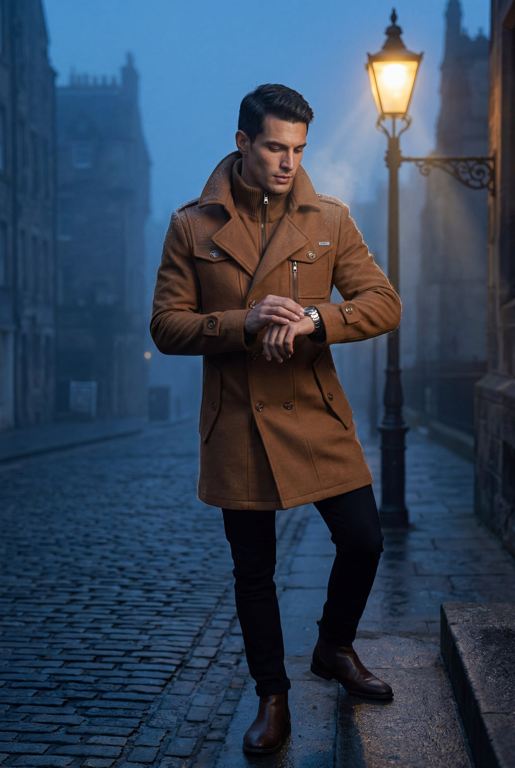 Liam | Stand Collar Slim Fit Winter Coat with Button Tab
