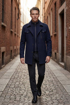 Liam | Stand Collar Slim Fit Winter Coat with Button Tab