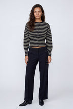Striped Button-front Cropped Cardigan with Cinched Hem | Senna