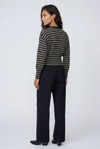 Striped Button-front Cropped Cardigan with Cinched Hem | Senna