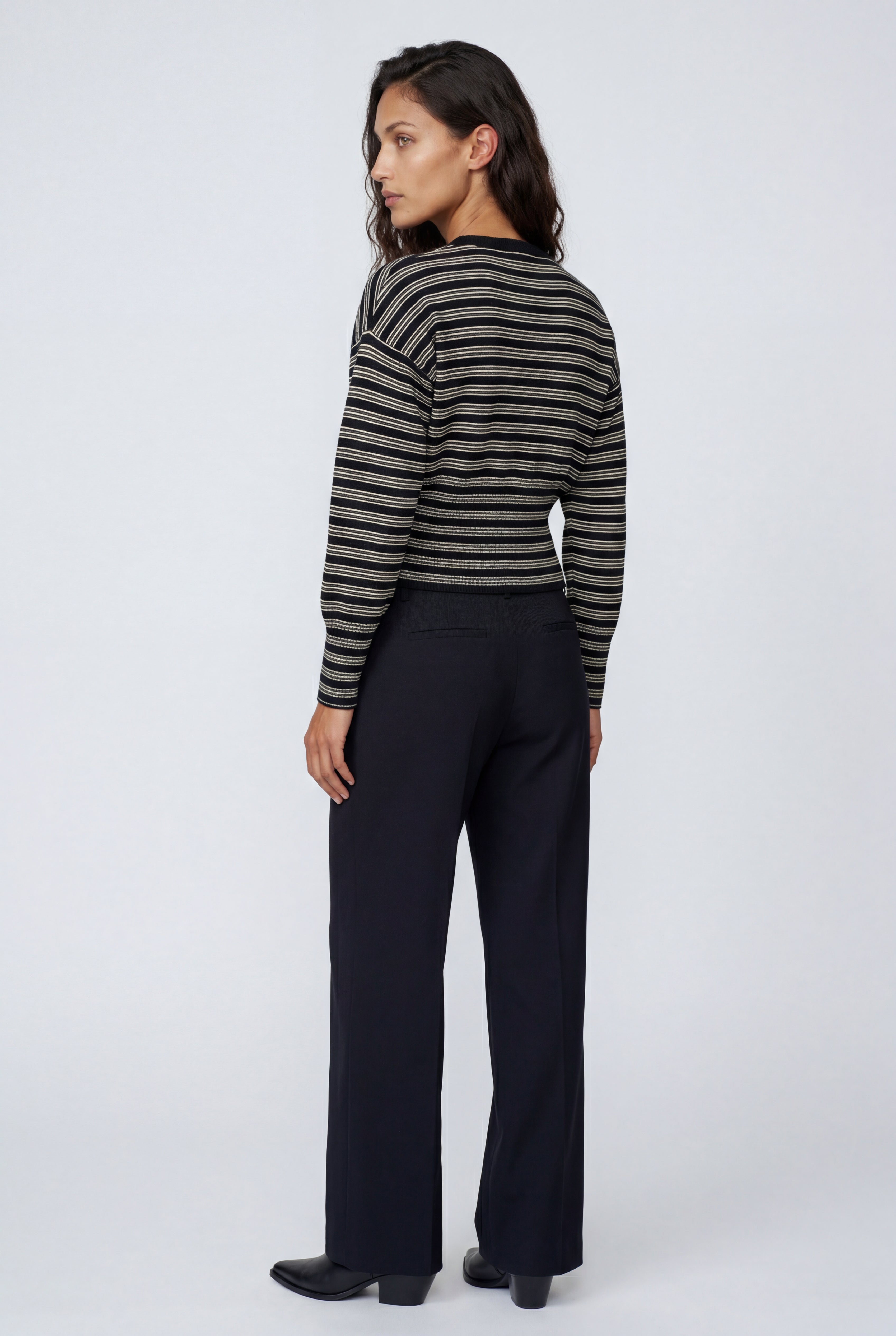 Striped Button-front Cropped Cardigan with Cinched Hem | Senna