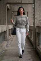 Striped Button-front Cropped Cardigan with Cinched Hem | Senna