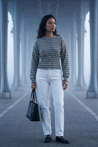 Striped Button-front Cropped Cardigan with Cinched Hem | Senna