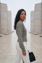 Striped Button-front Cropped Cardigan with Cinched Hem | Senna