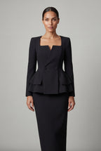 Structured Peplum Skirt Suit with Square Neckline | Elcevi