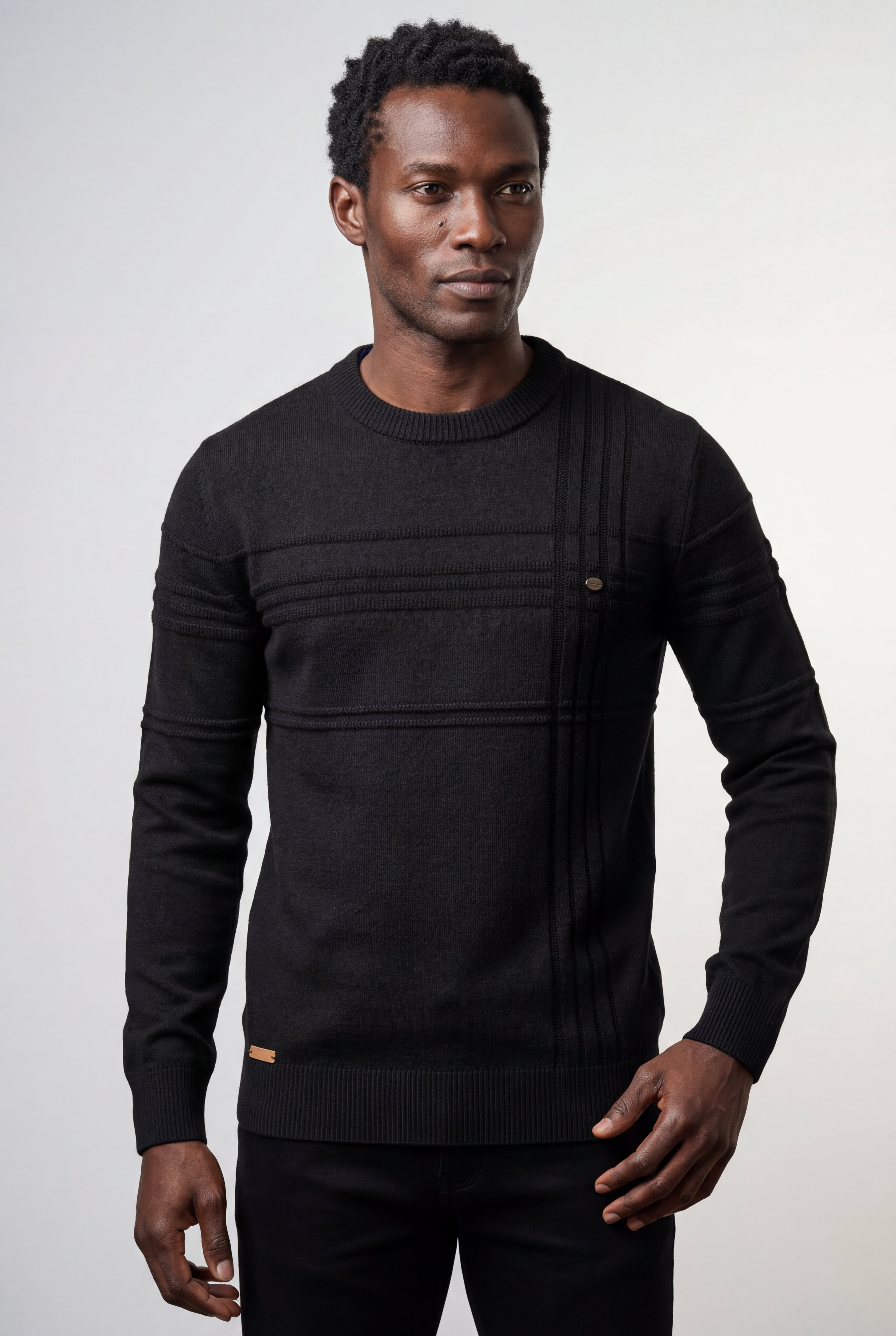 Structured Tonal Textured Crewneck Sweater | Liam
